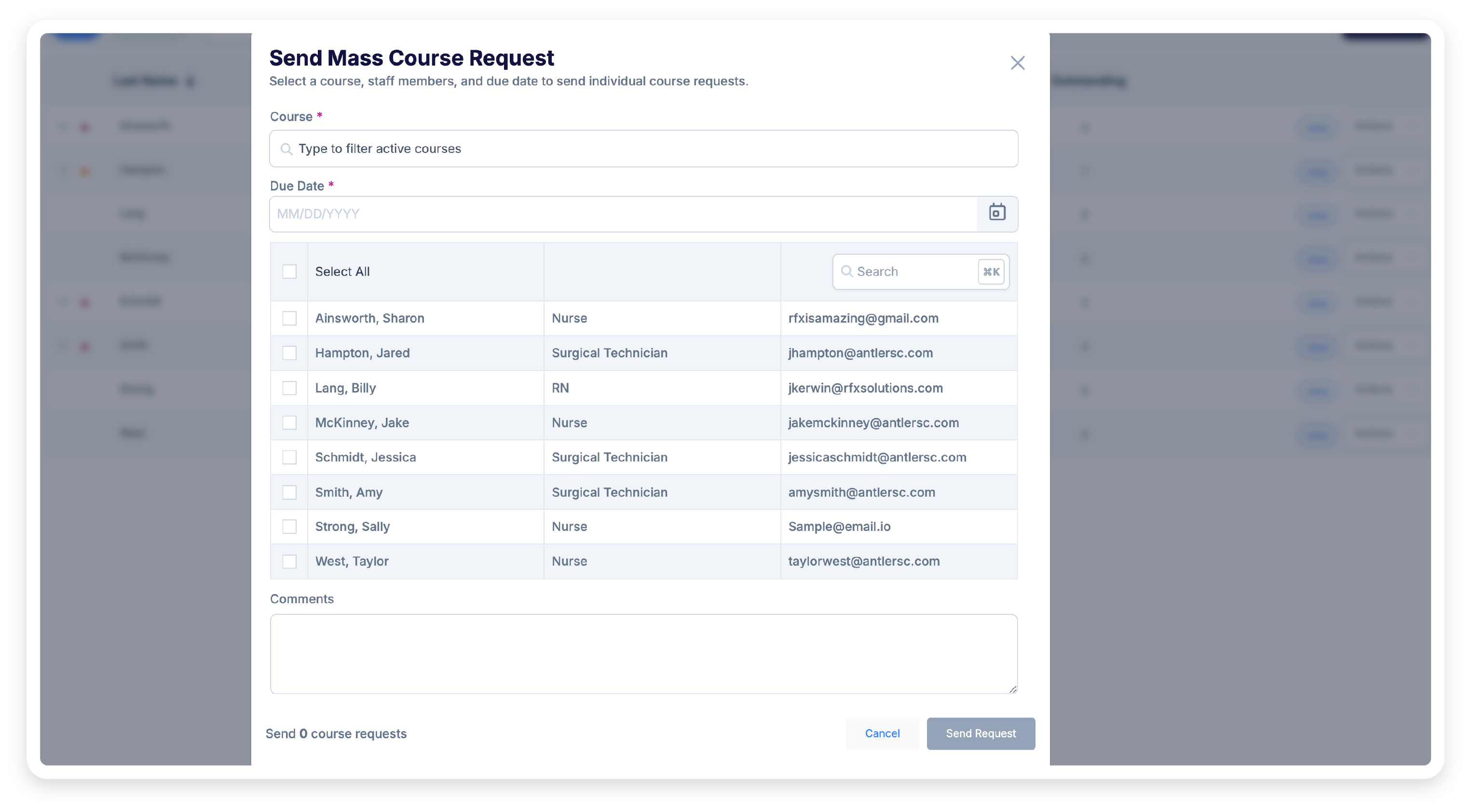 Send Mass Course Requests